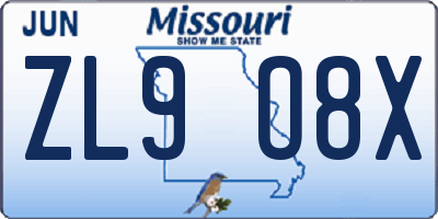 MO license plate ZL9O8X