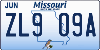 MO license plate ZL9O9A