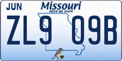 MO license plate ZL9O9B
