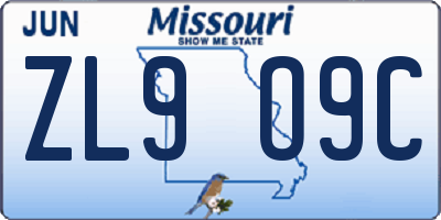 MO license plate ZL9O9C