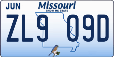 MO license plate ZL9O9D