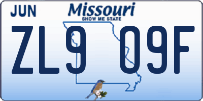 MO license plate ZL9O9F