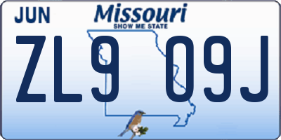 MO license plate ZL9O9J