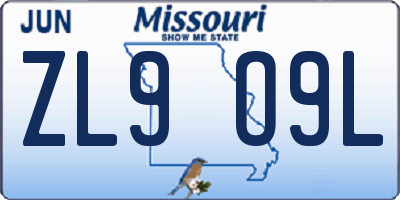 MO license plate ZL9O9L