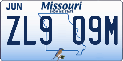 MO license plate ZL9O9M