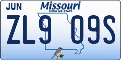 MO license plate ZL9O9S