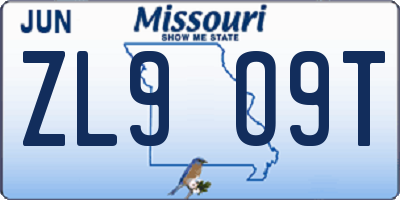 MO license plate ZL9O9T