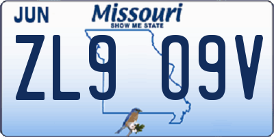 MO license plate ZL9O9V