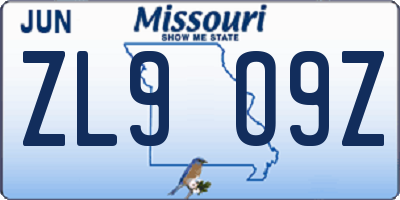 MO license plate ZL9O9Z