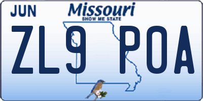 MO license plate ZL9P0A