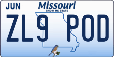 MO license plate ZL9P0D