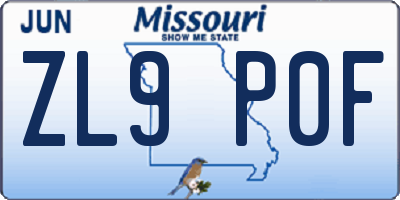 MO license plate ZL9P0F