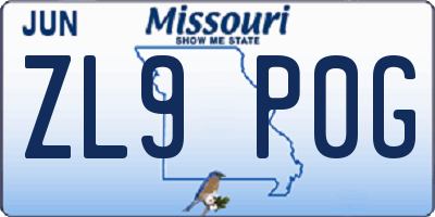 MO license plate ZL9P0G