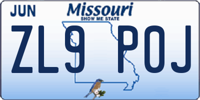 MO license plate ZL9P0J