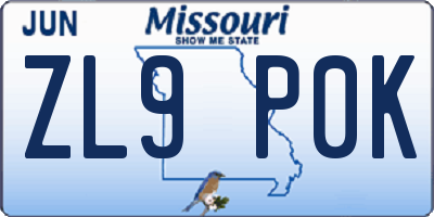 MO license plate ZL9P0K