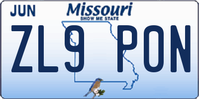 MO license plate ZL9P0N