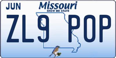 MO license plate ZL9P0P