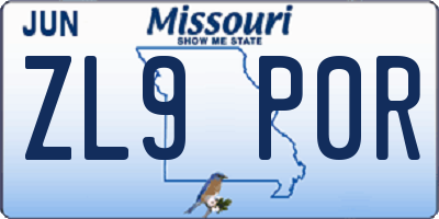 MO license plate ZL9P0R