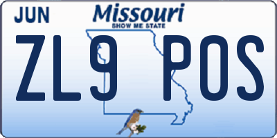 MO license plate ZL9P0S