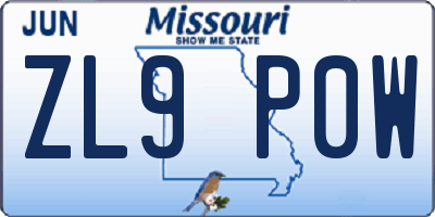 MO license plate ZL9P0W