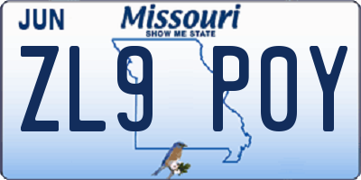 MO license plate ZL9P0Y
