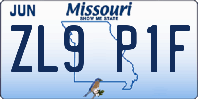MO license plate ZL9P1F