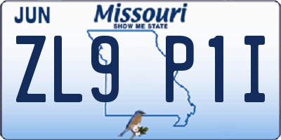 MO license plate ZL9P1I