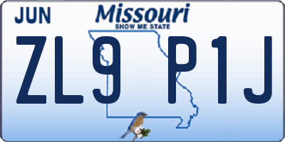 MO license plate ZL9P1J