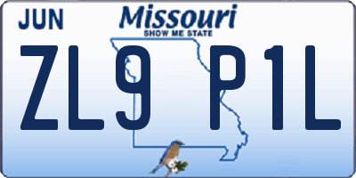 MO license plate ZL9P1L