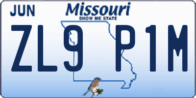 MO license plate ZL9P1M