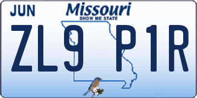 MO license plate ZL9P1R