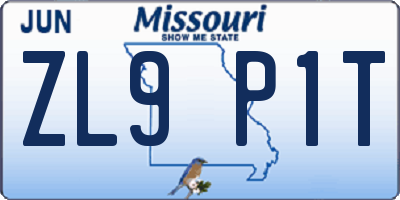 MO license plate ZL9P1T