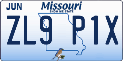 MO license plate ZL9P1X