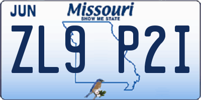 MO license plate ZL9P2I