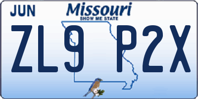 MO license plate ZL9P2X