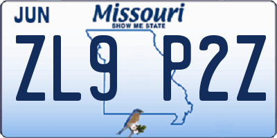 MO license plate ZL9P2Z