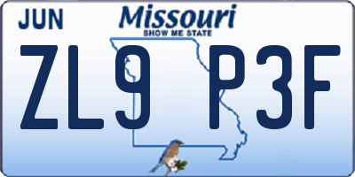MO license plate ZL9P3F