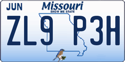 MO license plate ZL9P3H