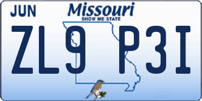 MO license plate ZL9P3I