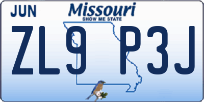 MO license plate ZL9P3J