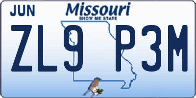 MO license plate ZL9P3M