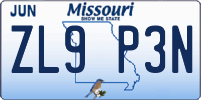 MO license plate ZL9P3N