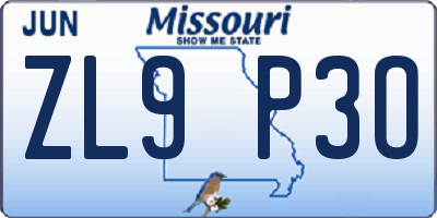 MO license plate ZL9P3O