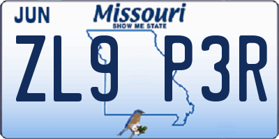 MO license plate ZL9P3R