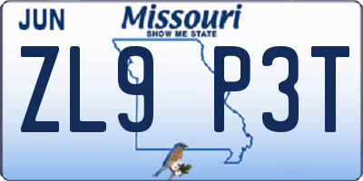 MO license plate ZL9P3T