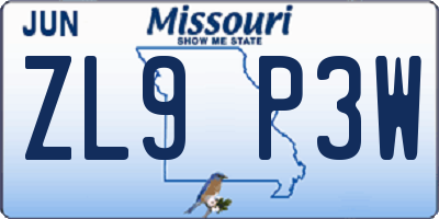 MO license plate ZL9P3W