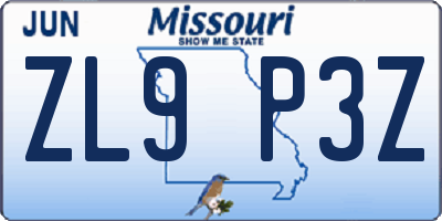 MO license plate ZL9P3Z
