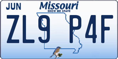 MO license plate ZL9P4F