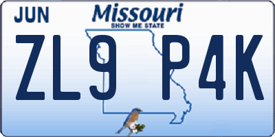 MO license plate ZL9P4K