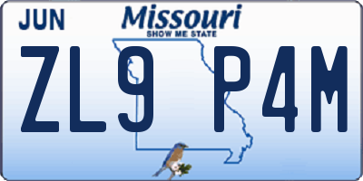 MO license plate ZL9P4M